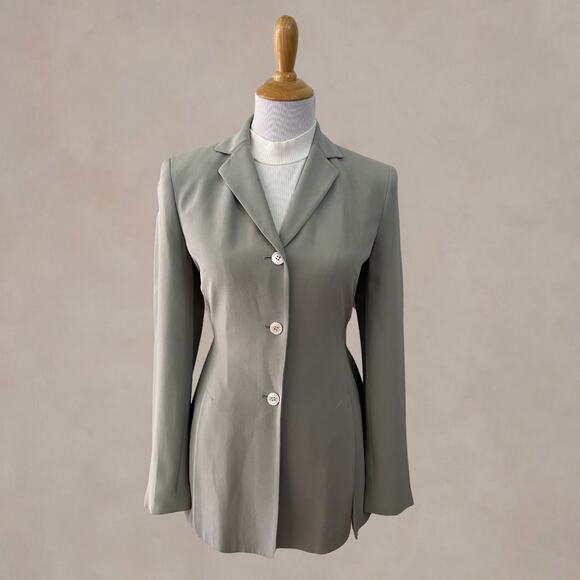 Vintage Jackets & Blazers - Vintage 90s Rena Rowan Silk Belted Blazer Gray Longline Jacket 4